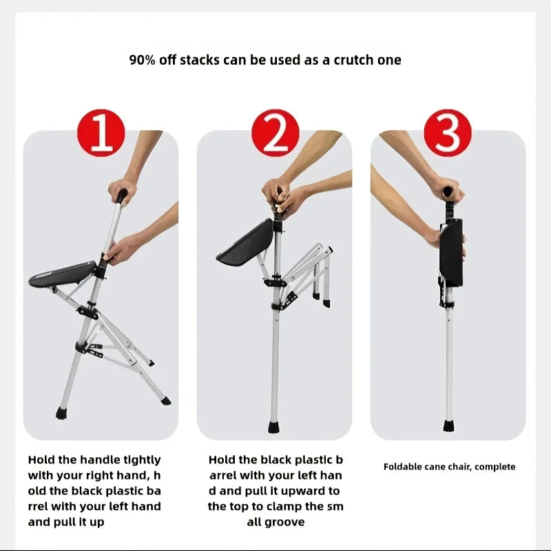 💥Folding stool with crutches💥BEST GIFT FOR ELDERLY PEOPLE