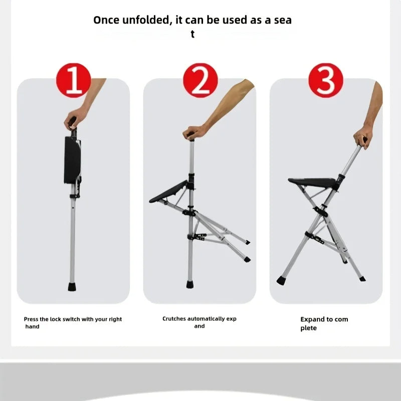 💥Folding stool with crutches💥BEST GIFT FOR ELDERLY PEOPLE