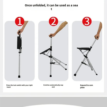 💥Folding stool with crutches💥BEST GIFT FOR ELDERLY PEOPLE