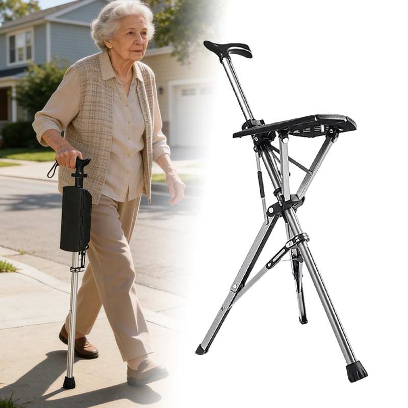 💥Folding stool with crutches💥BEST GIFT FOR ELDERLY PEOPLE